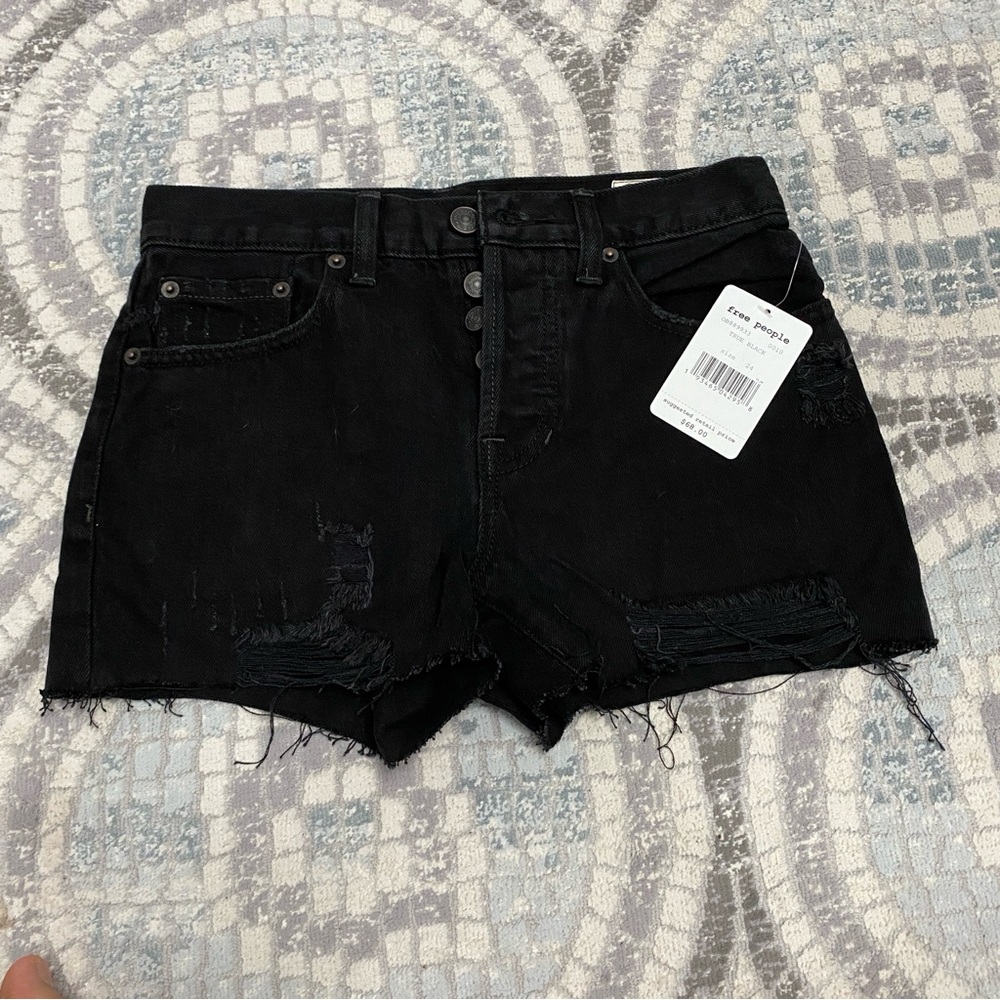 We The Free Black Jean Shorts Distressed High-Waisted